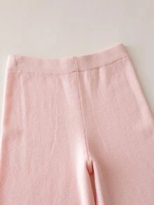 8-12歲女童元寶針織珍珠圓領毛衣與寬腿褲2件套，彩色蝴蝶結裝飾針織套裝，休閒秋冬女童毛衣套裝 - 粉色 - 查看 7