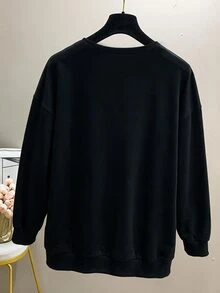 Lacomfia Women's Long Sleeve Lace Trim Casual Party Daily Commute Versatile Loose Plus Size Sweatshirt - Multicolor - View 2