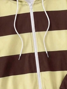 SHEIN EZwear 女款全印花運動衫，棕色與黃色條紋，現代都市時尚商務休閒辦公穿搭，低調老錢風，精緻通勤機場造型，學院風返校校園社團休閒青年風格 - 彩色 - 查看 4