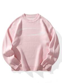 Manfinity CasualKnits 男士街頭風拼色時尚羅紋長袖針織衫 Y2K 情侶套裝 秋季 - 粉色 - 查看 6