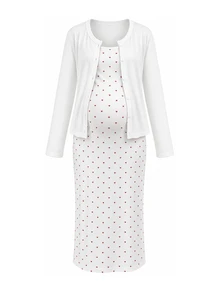 Moonlight&Mama Comfortable Soft 2-Piece Set, Jacket + Camisole Maxi Dress, Casual Maternity Sleepwear For Home And Outings - Multicolor - View 1