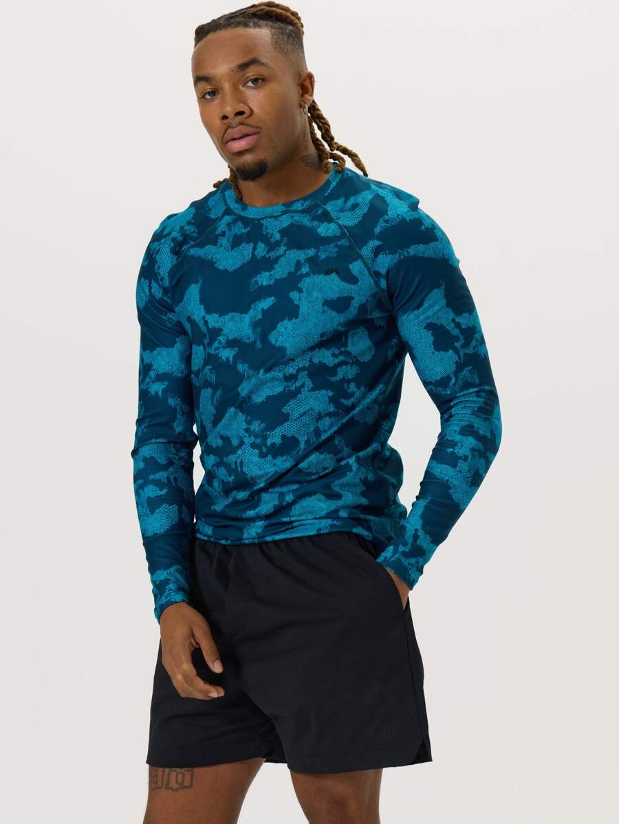 Musero Sport Long Sleeve Seamless Printed Muscle Fit Crew Neck Top Autum Winter Sports Activewear - Blue - View 1