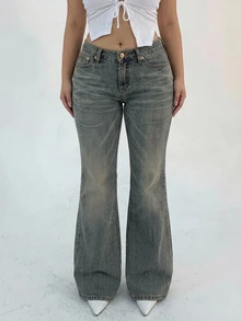 Dazy Plus Vintage Washed Distressed Stretch Slim Fit Flare Denim Long Pants Korean Style - Medium Wash - View 3