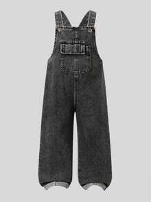 Boys' Solid Color One-Piece Long Pants, Front Pocket Decoration, Simple & Fashionable, Suitable For Spring And Autumn, Perfect For Daily Outings, Adding More Options To Baby's Wardrobe - Black - View 5