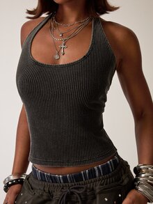 SHEIN BAE Women's Sexy Backless Halter Neck Top, Versatile For Daily Wear And Outings - Black - View 2