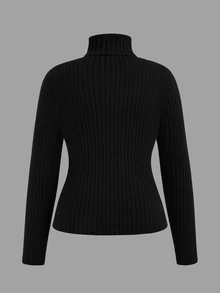 Sweetra Plus Size Women's Turtleneck Sweater, Long Sleeve Vertical Ribbed Knit Pullover, Slim Fit Stretch Solid Color Basic Fall Winter Top, Available In Whit - Multicolor - View 16