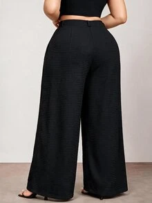 Enliva Plus Size Women's Textured Straight-Leg Loose Pants Pear Body,Triangle Body - Black - View 2
