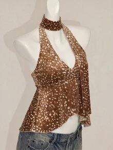 SHEIN ICON Women's Casual Sexy Backless Tank Top, Deer Pattern - Multicolor - View 4