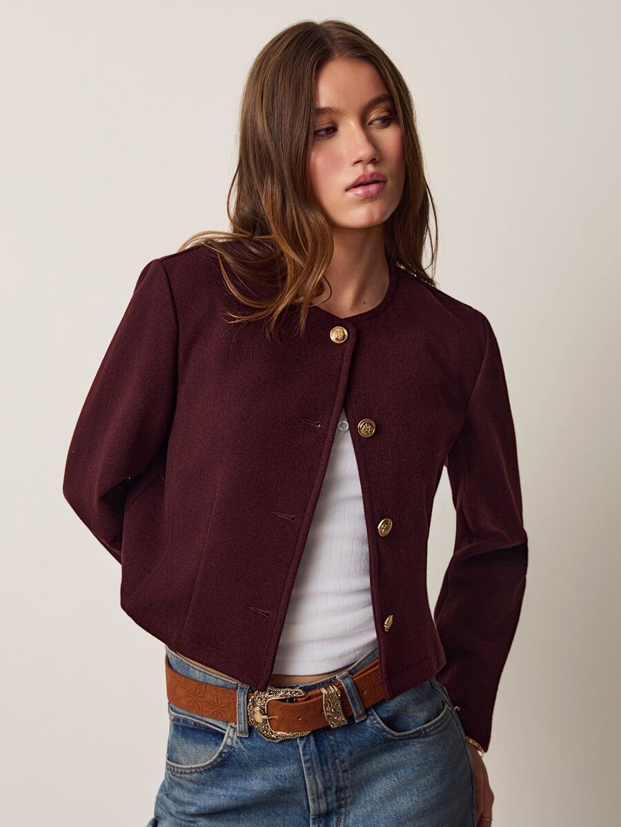 Willow Rêve Women's Brown Fitted Jacket With Metal Buttons - Brown - View 1