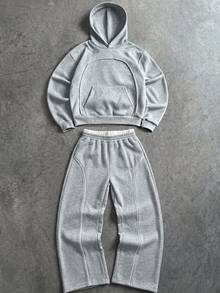 SHEIN 兒童青少年男孩休閒日常百搭舒適雙腰帶設計字母圖案灰色配白色腰帶直筒寬鬆運動長褲，適合返校、生日派對、晚會、表演、婚禮、洗禮、開學典禮、日常穿著、學校、旅行、運動，四季皆宜 - 灰色 - 查看 1