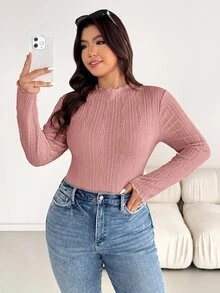 Shapeblank Plus Size Women's Autumn/Winter Fashionable Casual High-Elasticity Comfortable Everyday Textured Fabric - Dusty Pink - View 5