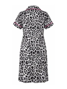 Moonlight&Mama Fashionable Versatile Leopard Print Contrast Trim Lapel Front Button Maternity Short Sleeve House Dress - Grey - View 2