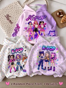 女孩休閒可愛童裝 卡通女孩組合 K-Pop 超級巨星 亮星紮染款 加厚柔軟 秋冬款 - 彩色 - 查看 1