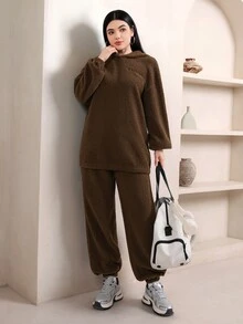 Veilorie Women's Letter Embroidered Long Sleeve Hoodie And Pants Casual 2 Pieces Set - Brown - View 5