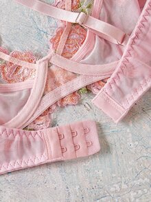 Elorette Women's Floral Embroidered Mesh Fashion Bra - Pink - View 5