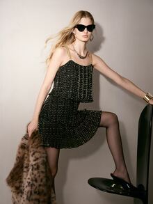 MOTF PREMIUM SLEEVELESS SPAGHETTI STRAP PLEATED LOOSE MINI PARTY CAKE DRESS - Black - View 3
