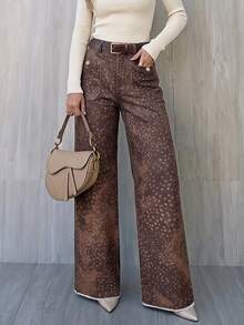 Selenza Plus Size Women's Pocket Design Wide Leg Loose Casual Denim Jeans - Mocha Brown - View 9