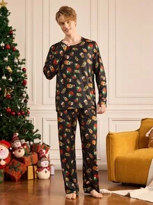 Notgurli Men's Cartoon Pattern Print Top And Pants Loungewear Set - Multicolor - View 4