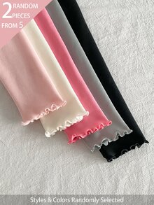 SHEIN 5件組隨機款 2件秋/冬保暖內裡加厚連體毛絨女童甜美可愛百搭軟底密毛飾邊打底褲 - 彩色 - 查看 5