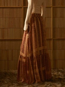 MOTF STUDIO WOMEN'S AUTUMN/WINTER OVERSIZED UMBRELLA HEM FULL PRINT LONG SKIRT - Multicolor - View 6