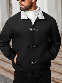 Manfinity Homme Men's Colorblock Casual Daily Wear Long Sleeve Jacket - Black - View 3