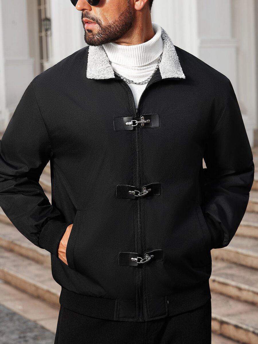 Manfinity Homme Men's Colorblock Casual Daily Wear Long Sleeve Jacket - Black - View 1