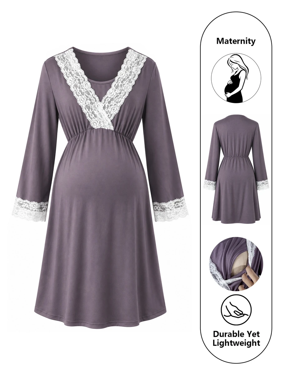 Moonlight&Mama Comfortable Soft Casual Maternity Nursing Pajamas - Purple - View 1