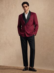 Core Aspect Men's Contrast Color Button Lapel Jacket And Pants Suit Set - Burgundy - View 4