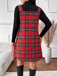 SHEIN Frenchy Casual Plus Size Women's Plaid Pattern Top And Solid Color Dress 2 Pieces Set, Autumn New Style - Multicolor - View 2