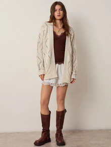 Willow Rêve Women's Cream Jacquard Knit Long Cardigan - Cream - View 7