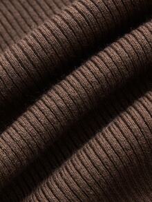 Young Girl Coffee Turtleneck Ribbed Sweater, Solid Stripe Slim Fit Top, Soft Warm Skin-Friendly, Snug, Versatile Fall Winter Undershirt - Coffee Brown - View 5
