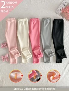 SHEIN 5件組隨機款 2件秋/冬保暖內裡加厚連體毛絨女童甜美可愛百搭軟底密毛飾邊打底褲 - 彩色 - 查看 1