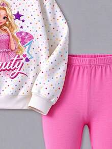 Young Girl Cartoon Graphic Print Sweatshirt And Leggings Set - Multicolor - View 4
