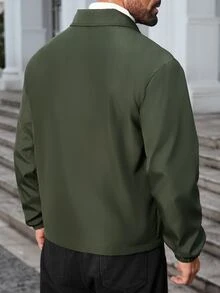 Manfinity Homme Men's Casual Versatile Daily Travel Long Sleeve Jacket With Airplane Buckle - Army Green - View 2