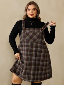 SHEIN CURVE+ Plus Size Cami Button Pocket Plaid Dress, Elegant Vintage, Holiday Party, Christmas - Multicolor - View 5