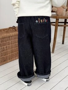 Dazy Kids Young Girl) Casual Straight Leg Embroidered Denim Jeans, Autumn/Winter - Blue - View 6