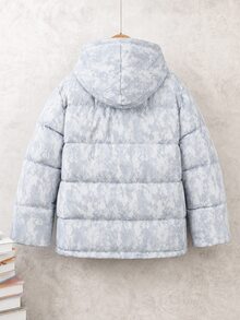 SHEIN Boys' Outdoor Sports Warm Minimalist Zipper Solid Color Dirt-Resistant Navy Blue Padded Coat - Grey - View 2