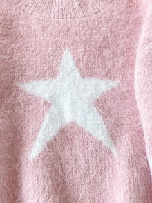 青少年女孩保暖提花長袖毛衣，適合週末出遊 - 粉色 - 查看 4