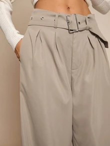 SHEIN Glamour Women's Solid Color Casual Versatile Daily Wear Suit Pants - Khaki - View 6