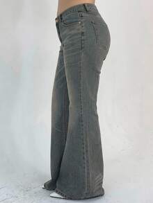 Dazy Plus Vintage Washed Distressed Stretch Slim Fit Flare Denim Long Pants Korean Style - Medium Wash - View 4