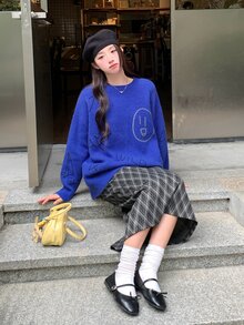 DAZY Women's Round Neck Long Sleeve Autumn/Winter Korean Style Sweater - Blue - View 5
