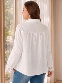 Rosumi Women's Plus Size White Lace Cuff Blouse - White - View 5