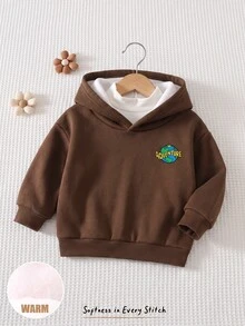 Baby Girl Casual Minimalist Soft Hooded Long Sleeve Drop Shoulder Fleece Sweatshirt - Multicolor - View 2