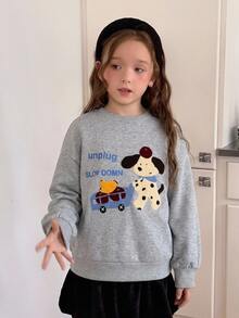 DAZY Tween Girl Letter Cartoon Pattern Casual Daily Long Sleeve Sweatshirt - Grey - View 7