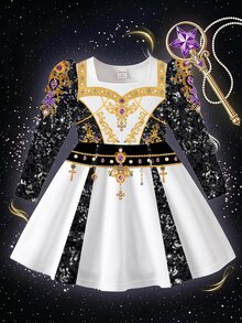 SHEIN 女童亮片鏈條圖案印花洋裝 - 黑色 - 查看 6