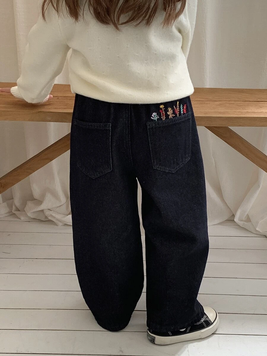 Dazy Kids Young Girl) Casual Straight Leg Embroidered Denim Jeans, Autumn/Winter - Blue - View 1