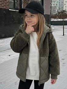 Hapijoa 女童保暖拉鍊長袖連帽鋪棉外套 - 軍綠色 - 查看 2