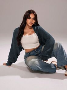 Rustia 新款女款蝙蝠袖長袖開襟針織衫 秋冬休閒款 - 深灰色 - 查看 7