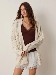 Willow Rêve Women's Cream Jacquard Knit Long Cardigan - Cream - View 3