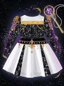 SHEIN 女童亮片鏈條圖案印花洋裝 - 黑色 - 查看 7